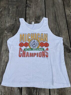 Vintage 80s 1989 NCAA Michigan Wolverines Basketball Champions muscle tank XL